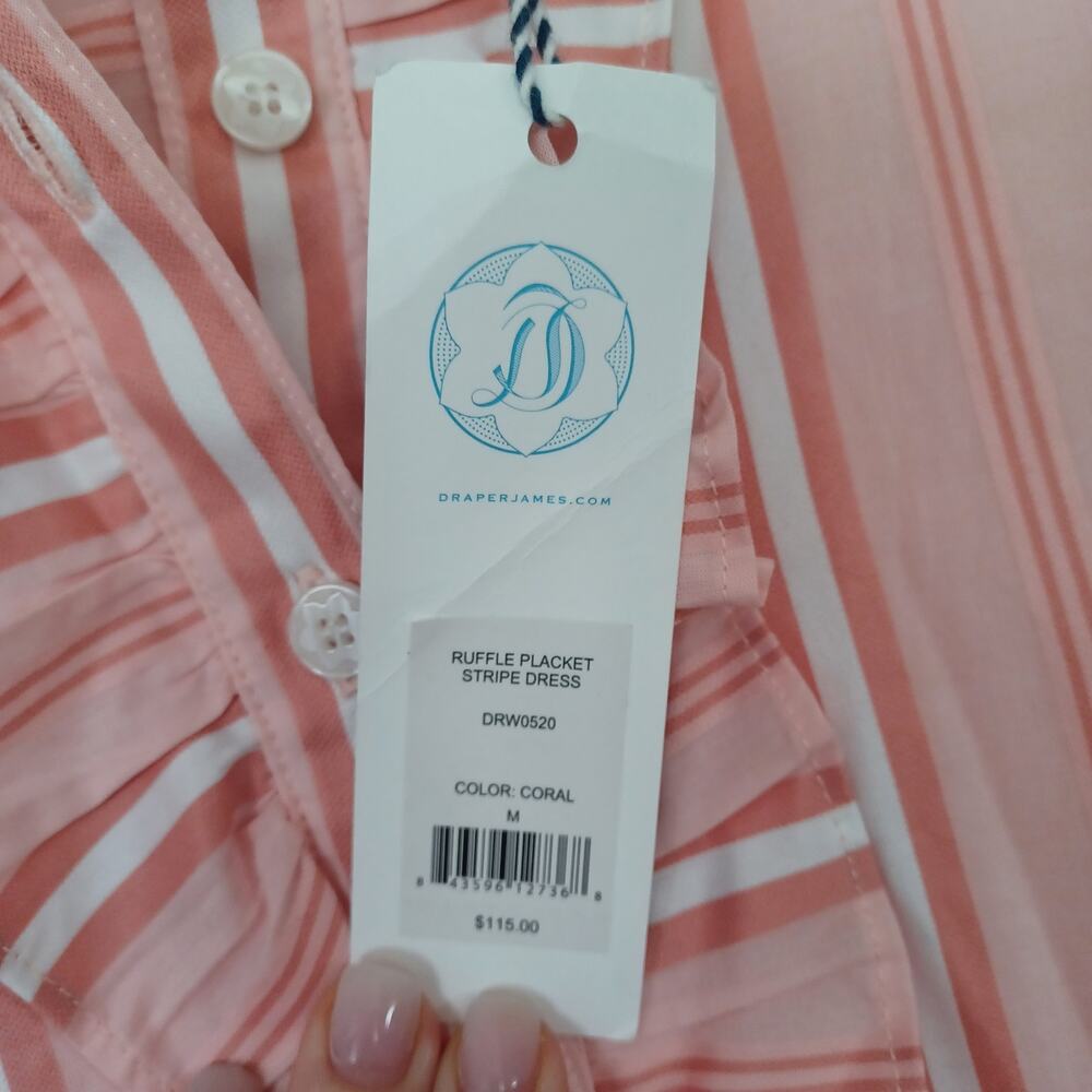 Draper James Ruffle Placket Dress Coral Pink Stripe M NWT - Picture 14 of 15